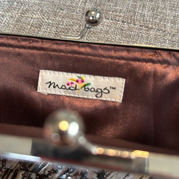 Vintage Mad Bags Mother of Pearl Shell Tiles Brown Black Beaded Clutch - Picture 3 of 7